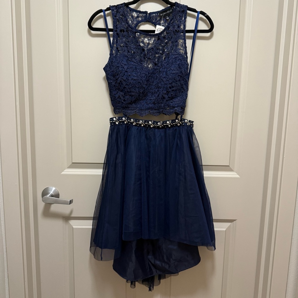 My Michelle Navy Blue Lace Formal Dress
